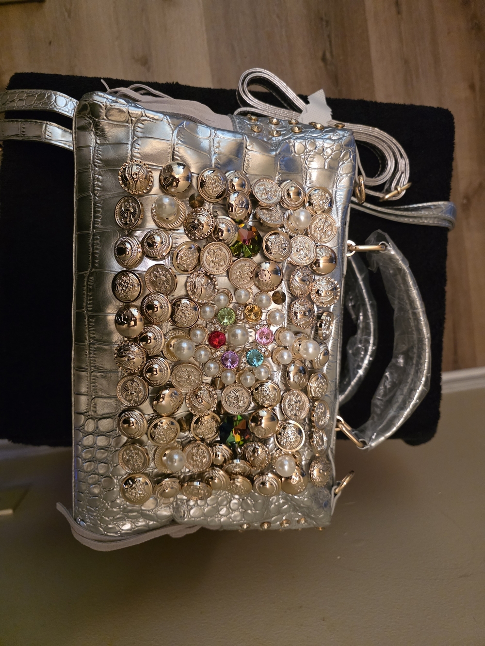 Silver Embellished Women's Crossbody Bag